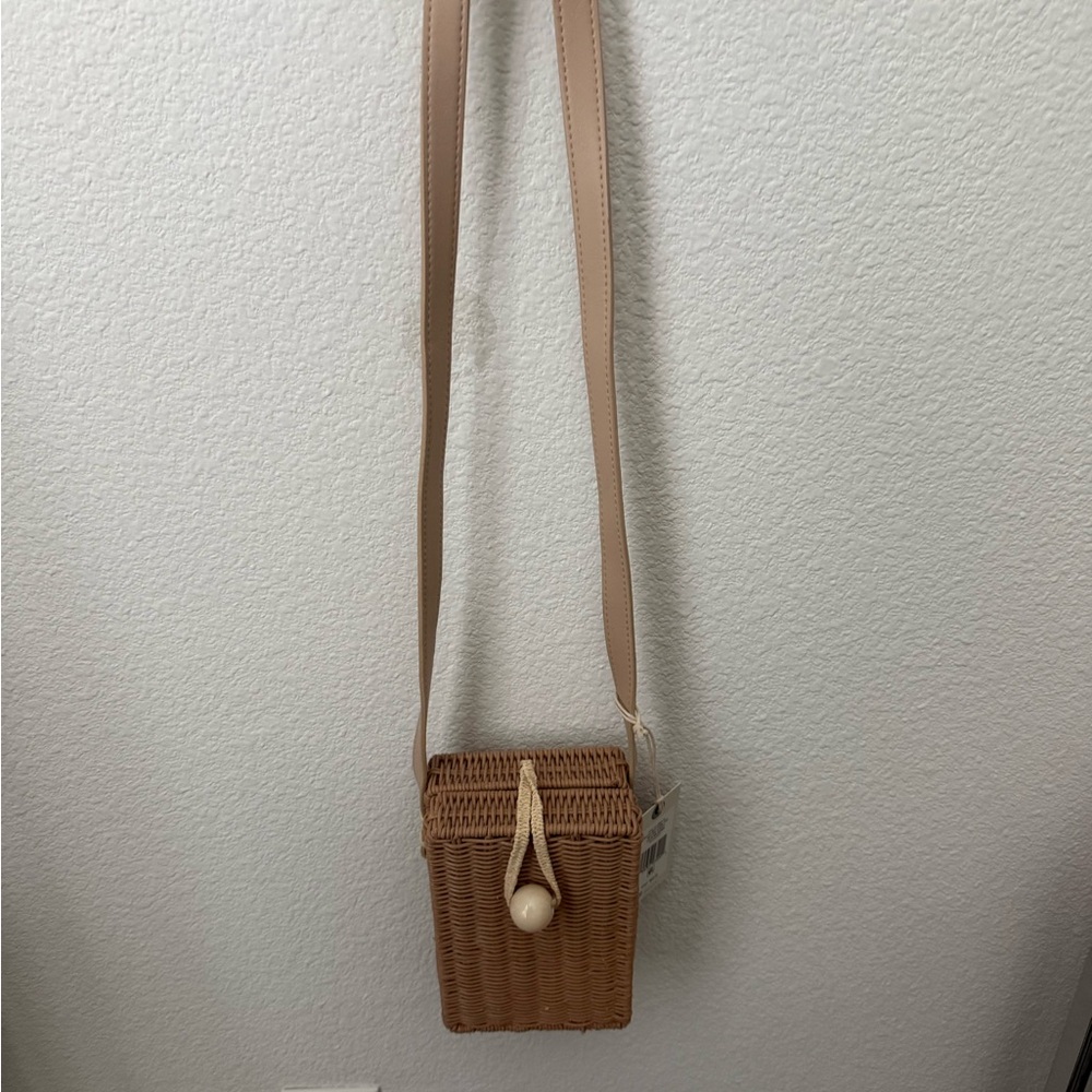 Tan Woven Crossbody Bag